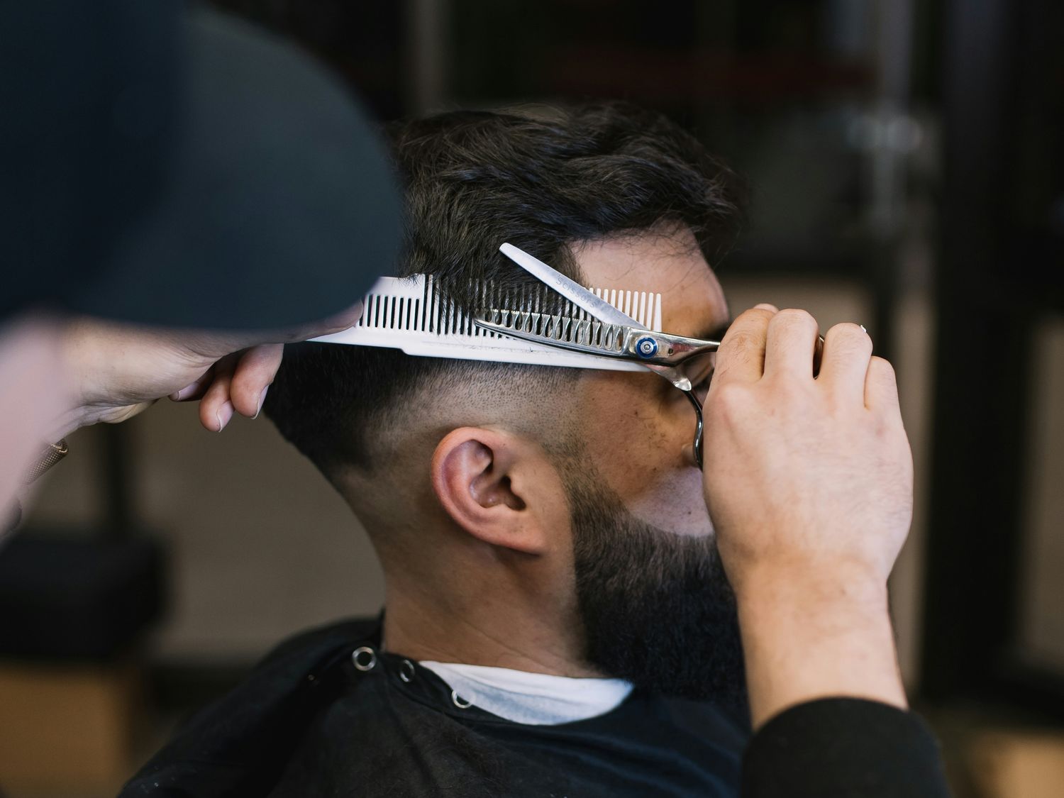 Precision scissor cut with taper fade